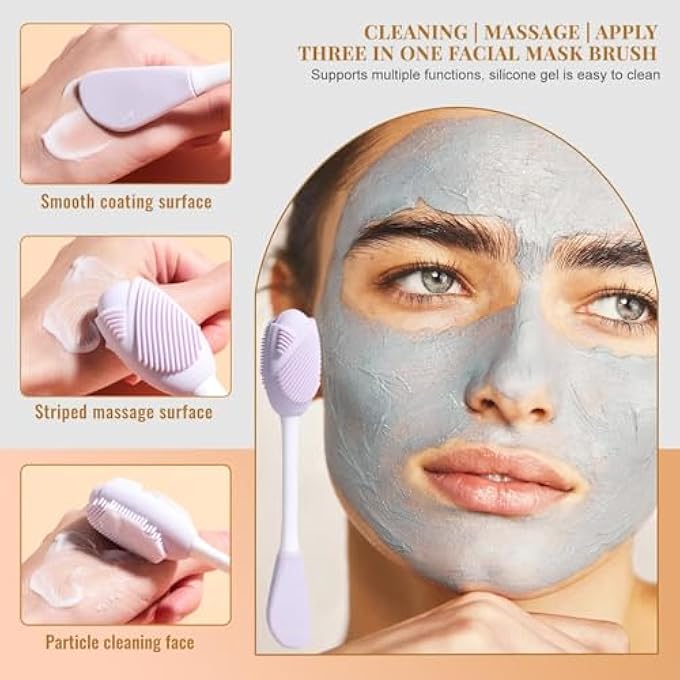 GraGra 4PCS SILICONE MASK BOWL, FACE MASK MIXING BOWL TOOL KIT, WITH SILICONE STICK SPATULAS, FACIAL SPONGE, MEASURING CUP, CLEAN FACIAL ACCESSORIES FOR HOME, PURPLE - Image 3